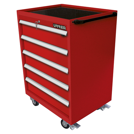 URREA MP-Series Roller Cabinet, 5 Drawer, Red, Steel, 28-1/2 in W x 40-1/2 in D x 22 in H MP28M5